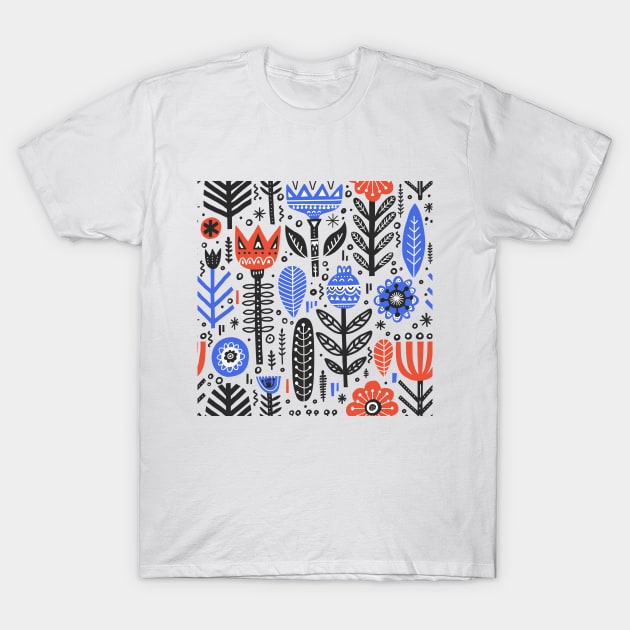 Slavic Folk Pattern with Flowers and Leaves T-Shirt by SybaDesign